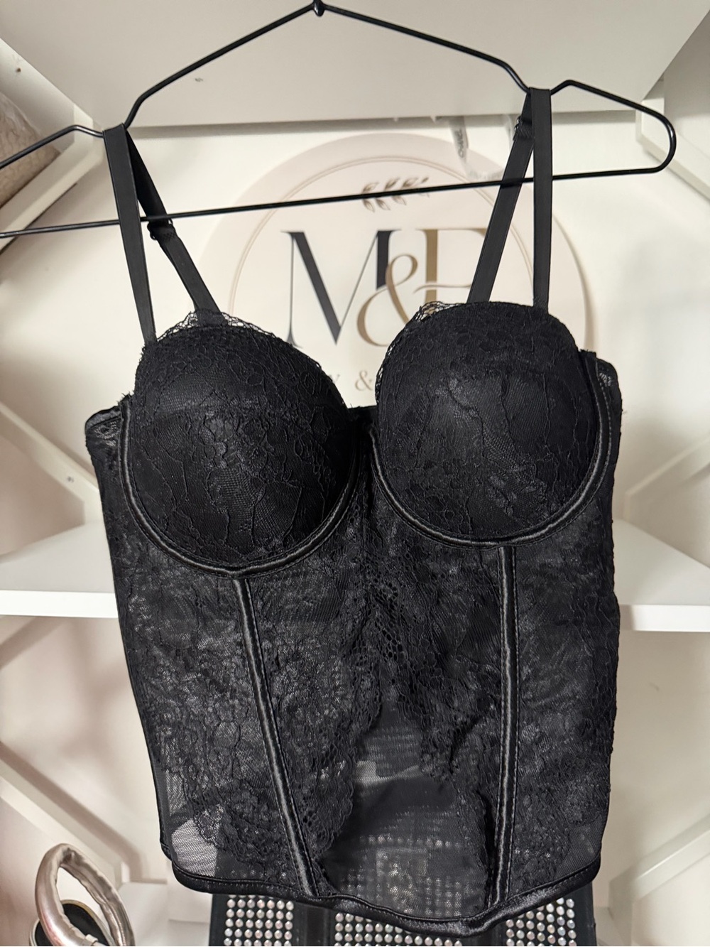 Black Lace Longline Bustier Top - Women Intimates